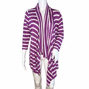 J.‎ Jill Sweater Womens Small Purple White Stripe Cardigan Asymmetric Open Linen